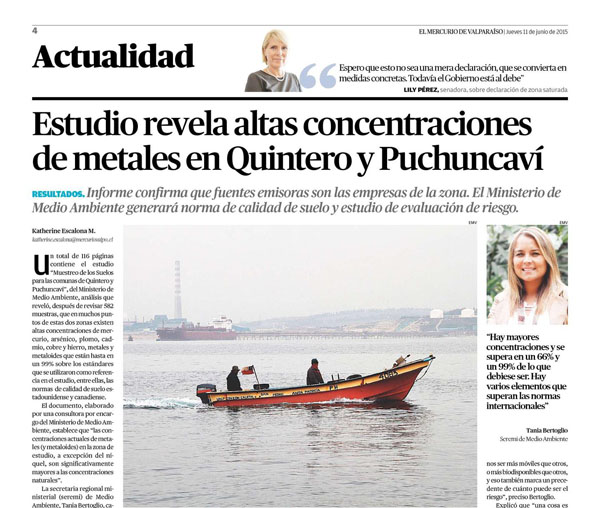 Estudio revela altas concentraciones de metales pesados en Quintero y Puchuncaví