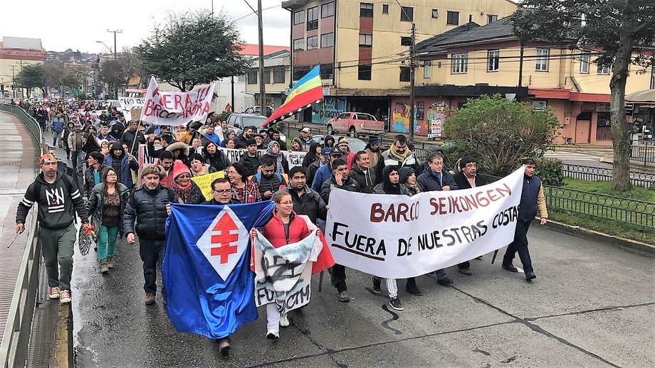 Marcha ciudadana rechazó presencia del Seikongen en Seno de Reloncaví