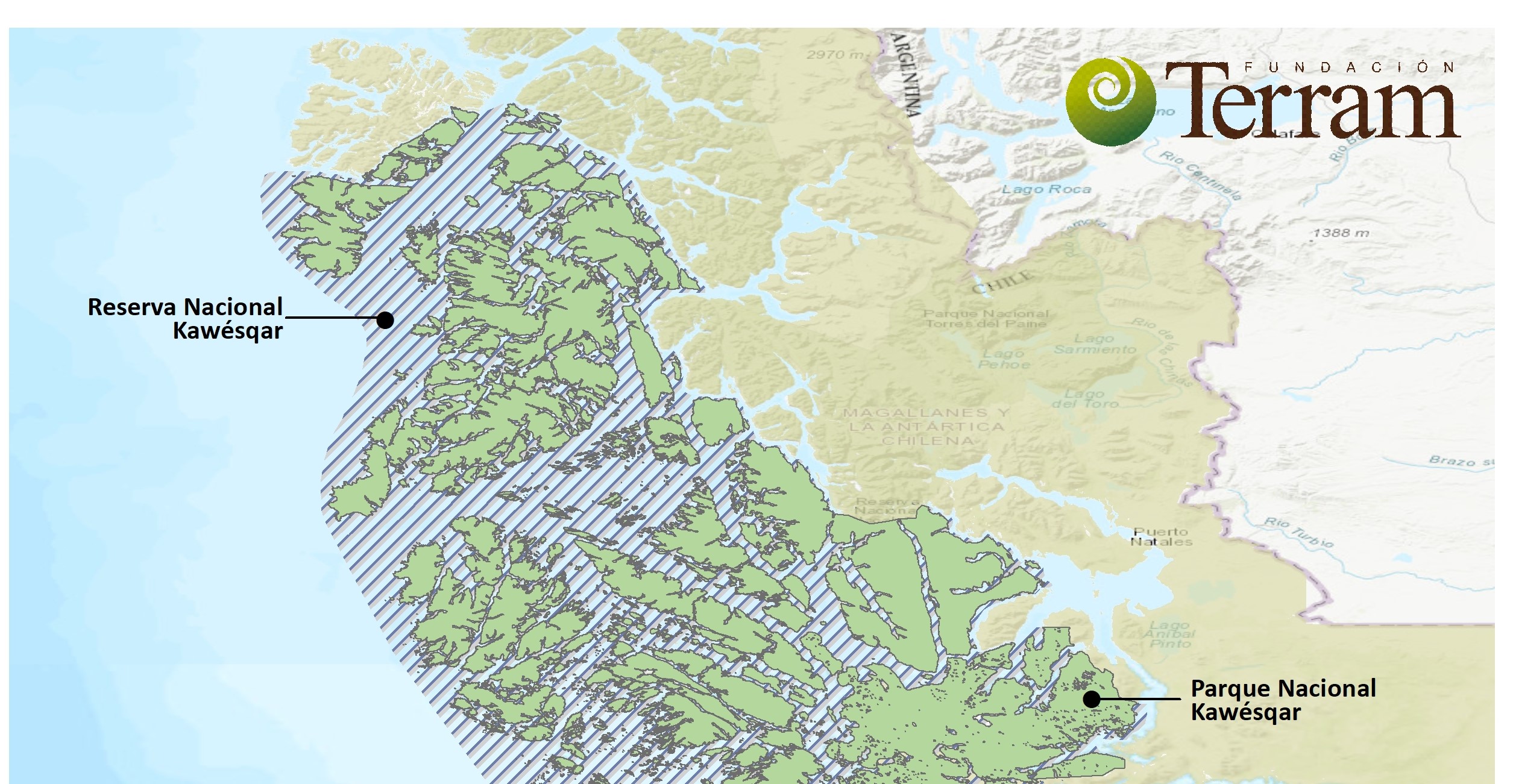 Mapa: relocalizaciones salmoneras en RN Kawésqar