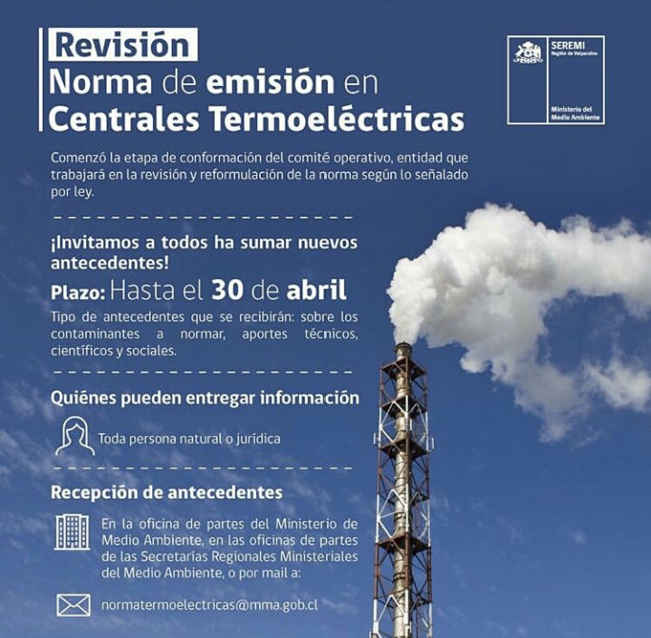Plazo para participar en revisión de Norma de Emisión para Centrales Termoeléctricas