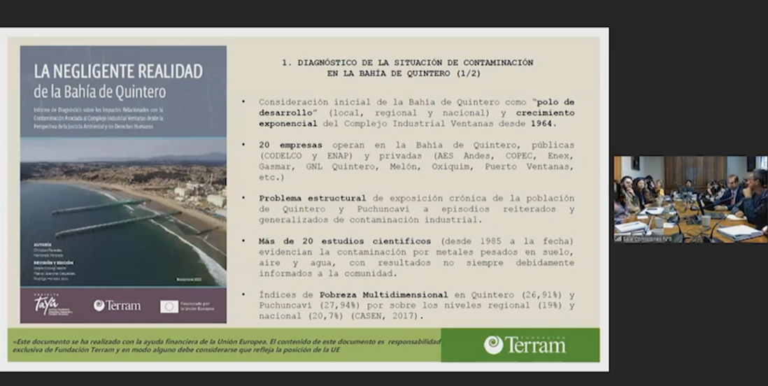 Fundación Terram presenta sobre la Contaminación industrial en la Bahía de Quintero en la Comisión de Medio Ambiente del Senado