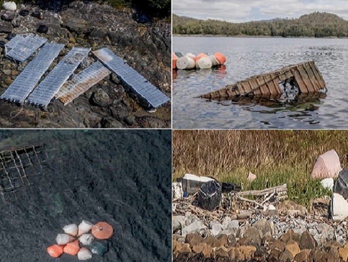 Impresionantes imágenes de fiordos y canales de Aysén convertidos en basureros salmoneros